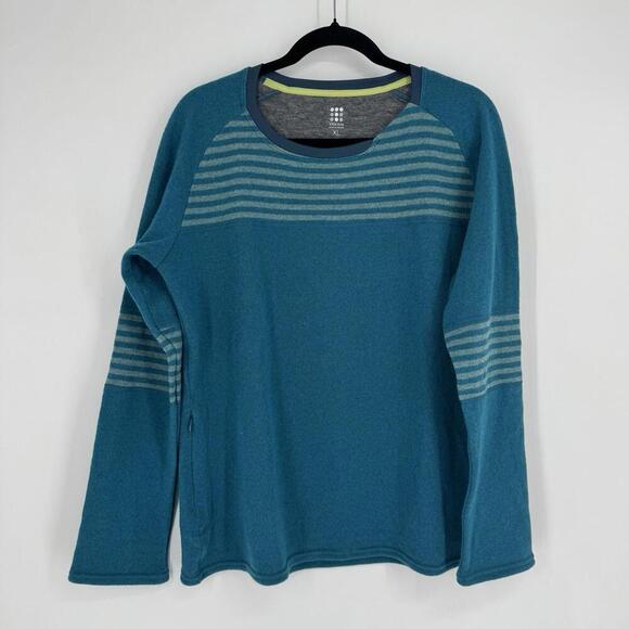 Title Nine sweater womens XL teal striped wool hiking gorpcore outdoor trail - Picture 1 of 6